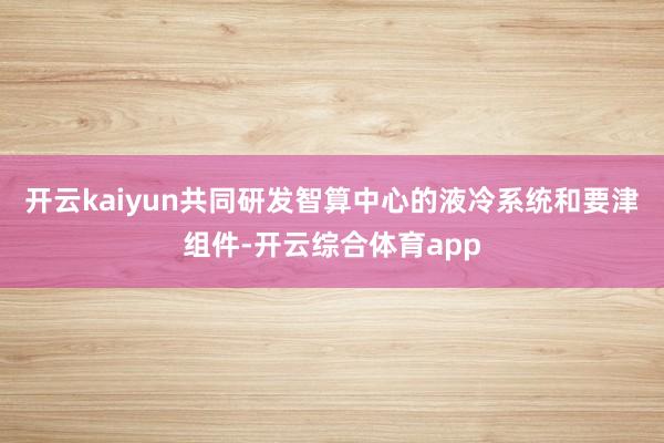 开云kaiyun共同研发智算中心的液冷系统和要津组件-开云综合体育app
